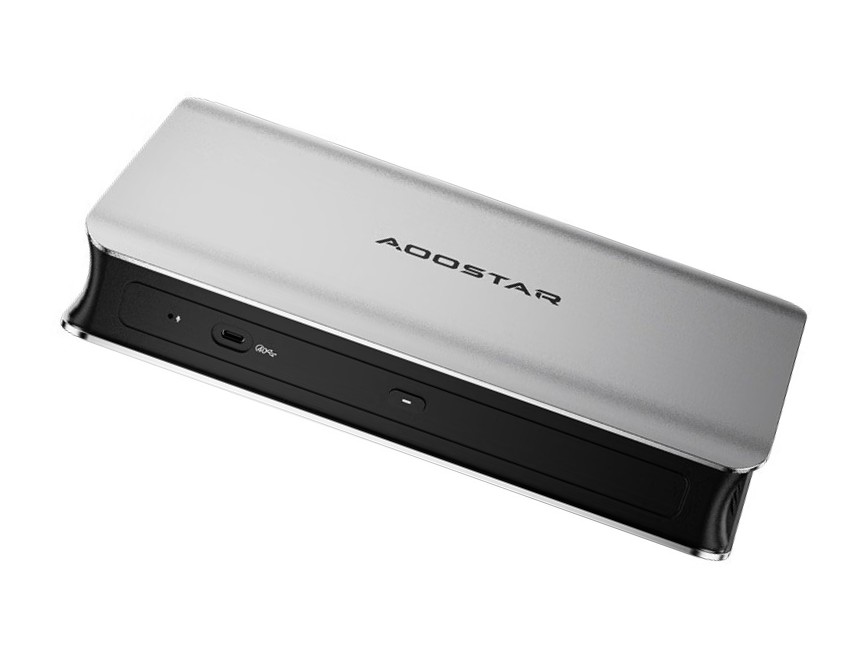An AddStar docking station with a metallic finish and visible USB-C and power buttons on the front panel.