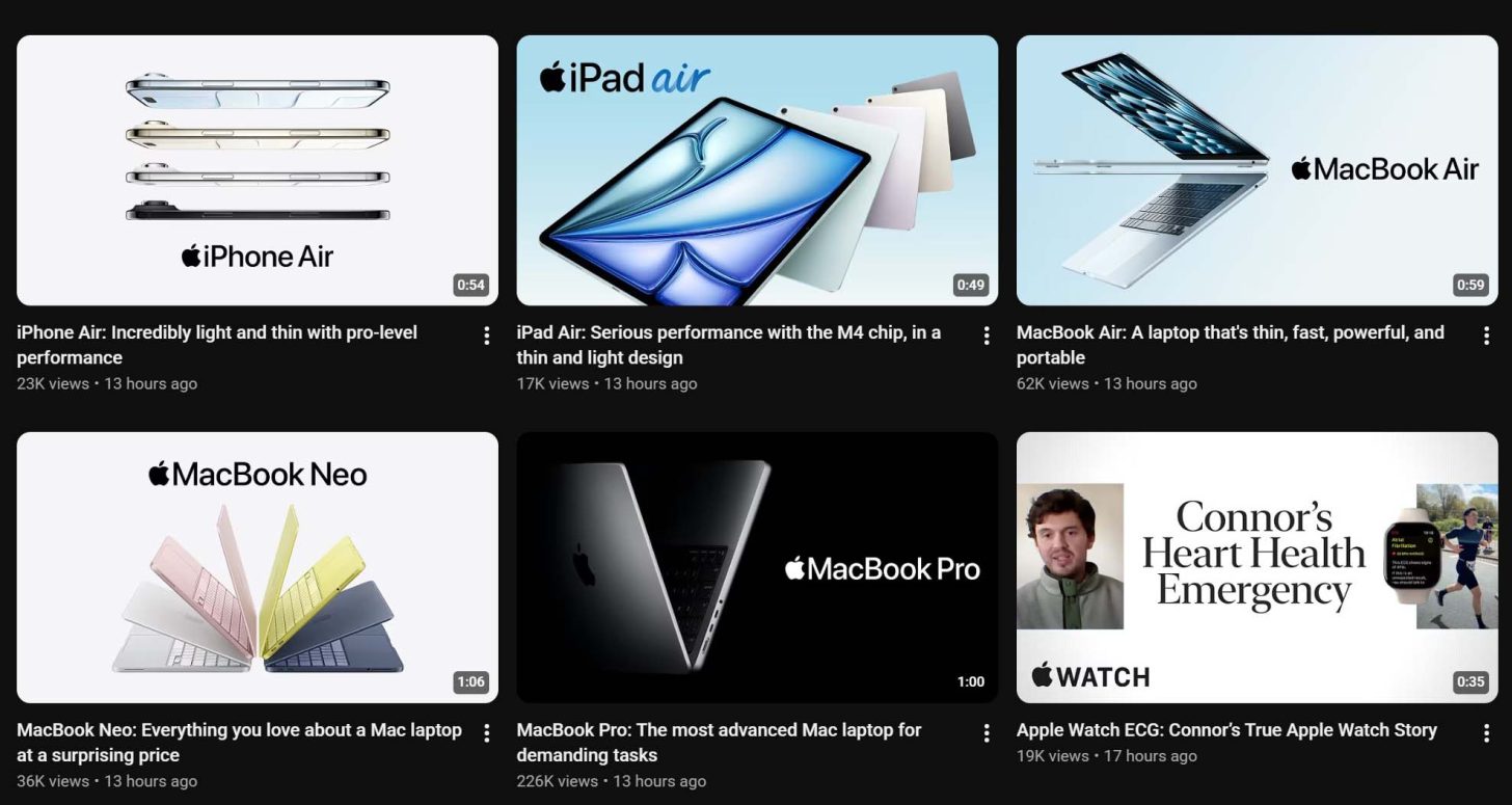 Apple is re-uploading its older iPhone 17 Pro videos on YouTube