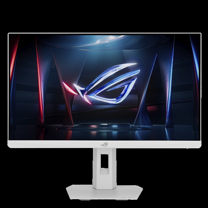 An ASUS ROG gaming monitor with the ROG logo displayed on the screen.