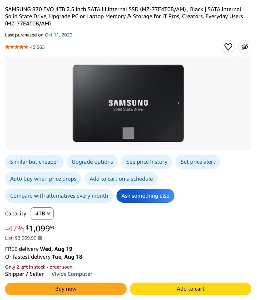 A 4TB Samsung 870 EVO owner shows how rapidly SSD prices have jumped